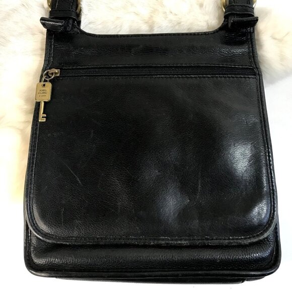 Vintage FOSSIL Keyper Black Leather Crossbody Bag Messenger Wallet Bag Travel - Picture 2 of 13